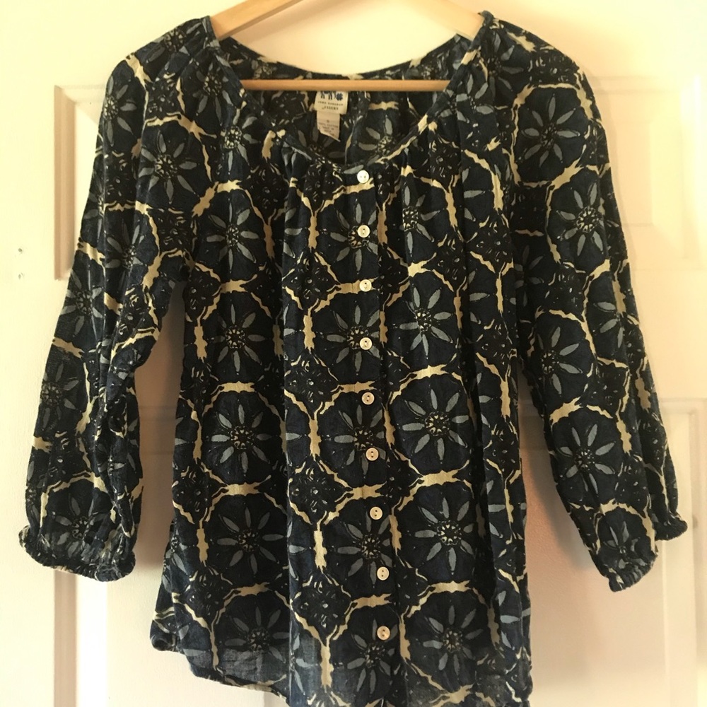 John Robshaw, navy 3/4 blouse size S